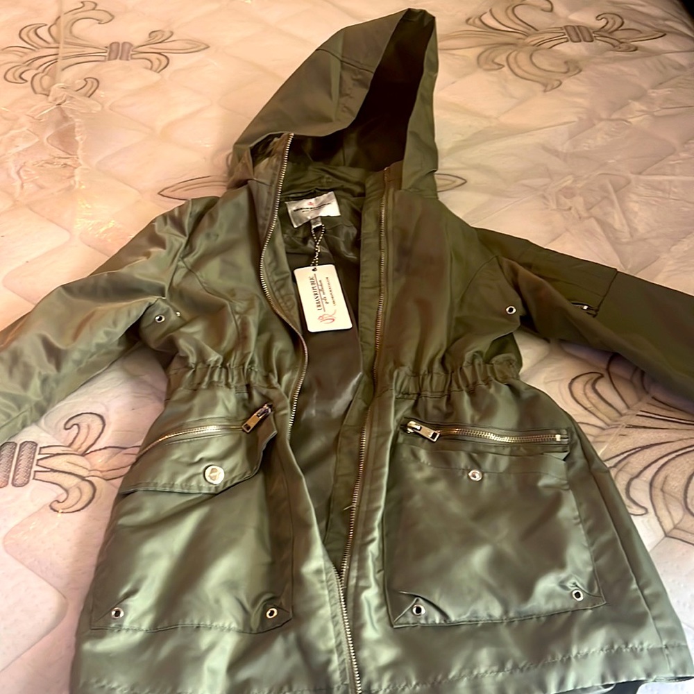 Olive Girls hooded twill Anorak Jacket